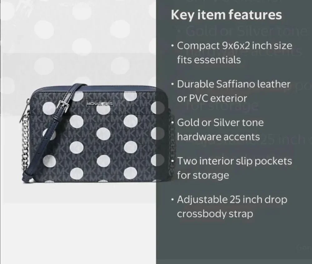 NWT~GIFT BOXED~MICHAEL KORS Large Jet Set Navy Polka Dot Sig Logo Crossbody Bag
